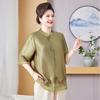 Casaco Gordo de Primavera para Mães Plus Size Gordo Seção Fina Mulheres de Meia-Idade e Idosas Tops de Primavera e Outono Camiseta Manga Três Quartos Cor
