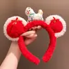 Faixa de Cabelo de Pelúcia Vermelha de Ano Novo para Mulheres, Adequada para Fotos de Feriado e Uso Diário, Acessório de Cabelo Alto