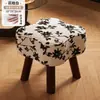 Taburete para Uso en Casa, Taburete Bajo para Sala de Estar, Taburete para Sofá, Banco de Madera Maciza, Taburete para Cambiarse los Zapatos en la Entrada, Taburete Creativo con Asiento Acojinado Suave, Taburete de Madera Simple
