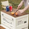 Caja de almacenamiento para acampar al aire libre, caja plegable de madera para acampar, caja de almacenamiento para maletero de automóvil, caja con acabado de plástico y puerta lateral