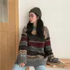 Suéter de punto vintage japonés con cuello redondo para mujer, Otoño e Invierno 2023, Chaqueta de punto coreana holgada de manga larga