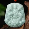 Jadeíta Natural Grado A Tipo Pollo Negro Guardián de Kowloon Guan Yin Hebilla de Seguridad Tallada por Ambos Lados Colgante Flor de la Fortuna de Jadeíta