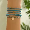 Pulsera de Aleación Redonda Elegante y de Moda con Colgante, Pulsera Elástica para Mujer con Cuentas de Resina y Cristal, Juego de 5 Piezas