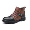 Botas Martin Estilo Oeste Americano Patchwork Degradado Botas de Motociclista Correas de Cuero Plisadas Hebilla Tacón Grueso Aumento Botas de Cuero Hombre