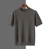 Nova camiseta masculina transfronteiriça, suéter de malha de manga curta e gola redonda, top versátil para negócios, cor sólida