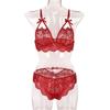 Ropa interior sexy de comercio exterior transfronterizo, conjunto de tentación con lazo de tres puntos y correa de encaje europeo y americano, fabricantes al por mayor