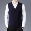 Chaleco de lana para hombre, cárdigan de mediana edad, cárdigan sin mangas, chaleco de punto jacquard, ropa de papá, ropa de hombre