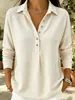 Nuevo Producto Transfronterizo Amazon Shein Moda Casual Otoño e Invierno Holgada Solapa Manga Larga Color Sólido Abotonada Camisa Polo para Mujer