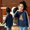 Camiseta de Manga Longa 100% Algodão para Meninas Primavera e Outono Crianças de Tamanho Médio a Grande Casual Versátil Gola Redonda Roupa Base Doce e Fofa para Bebê
