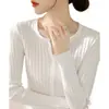 Cardigã de Tricô Versátil Estilo Francês Gola Redonda Outono 2023 Manga Longa Slim Lã Nova Roupas Femininas