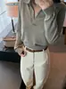 Suéter elegante y discreto, tejido de punto con cuello polo estilo "old money" para mujer, top casual y relajado de manga larga con cuello en V