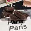 Pantuflas peludas para mujer, nuevas pantuflas cálidas engrosadas para interior de otoño e invierno, adecuadas para usar en exteriores, pantuflas de algodón con soporte para el arco, pantuflas de tira cruzada
