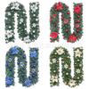 Decoración Navideña de Ratán 2.7m Adornos para Colgar en la Puerta Decoraciones para el Árbol de Navidad Set de Corona Dorada y Roja Iluminación LED