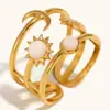 Europa e Estados Unidos anel de abertura lua sol quente transfronteiriço aço inoxidável banhado a ouro 18K design de nicho joia vintage