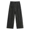 Calça Plissada com Listras Verticais e Cordão Estilo Old Money para Homens, Calça Casual Solta Preguiçosa de Verão, Calça Versátil de Perna Reta para o Dia a Dia