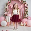 Mercadorias de Comércio Exterior Transfronteiriço Conjunto Original de Verão para Meninas com Top Halter Floral 3D e Saia Tutu Conjunto de Duas Peças, Conjunto de Vestido Princesa em Renda