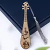 Set de Marcadores de Libro Pipa de Sándalo Flor de Madera Creativa y Pájaro Guqin Marcador de Cuatro Colores Regalo Día del Maestro