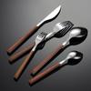 En 430 aço inoxidável imitação de madeira grão clip punho ocidental louça faca, garfo e colher cinco peças conjunto dourado multi-size quadrado punho presente