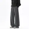 Calça masculina branca-cinza, peso pesado, corte relaxado, perna curva, joggers casuais soltos da moda de outono, calça esportiva longa desconstruída