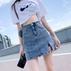Falda de Mezclilla con Abertura de Cintura Alta para Mujer, Falda de Verano Ajustada Línea A, Versátil, para Chicas Populares, Tallas Grandes, Falda Pantalón de Cadera, Falda de Longitud Media