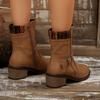 Comercio Exterior Cremallera Lateral Botas de Motocicleta Otoño e Invierno Europeas y Americanas Botines y Botas Botas de Mujer Hebilla de Cinturón Bajas Negras