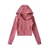 Sudadera con Capucha Corta Deportiva de Felpa de Cintura Alta Otoño e Invierno Nueva Ajustada a la Cintura Chaqueta Deportiva de Fitness de Manga Larga para Mujer