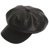 Chapéu Feminino de Couro PU Octogonal Outono e Inverno Novo Retro Moda Britânica Versátil Boina Japonesa Chapéu de Couro