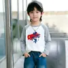 Camiseta de Manga Longa com Estampa de Animal Cartoon para Meninos da Primavera e Outono Novo Estilo para Crianças Pequenas e Médias Algodão Lycra Camiseta Básica de Gola Redonda para Crianças