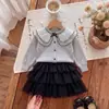 Conjunto de Niña Estilo Europeo y Americano Transfronterizo 2026: Conjunto de Dos Piezas: Top Redondo con Volantes de Encaje + Falda de Malla tipo Pastel