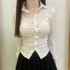 Camisa de manga comprida com decote em V feminina de âncora de peito apertado 2022 primavera e outono elegante slim-fit sexy cyber celebridade camisa branca feminina