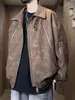 Jaqueta de couro retro americana para homens, novo estilo outono e inverno 2026, marca de moda high street, com zíper, de alta qualidade, casaco solto e versátil