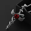 Venta caliente transfronteriza moda vintage titanio acero ángel espada colgante hombres y mujeres incrustado rojo piedra Hao collar venta directa de fábrica