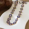 Moda Retro Europeia e Americana Exquisito Versátil Azul Óleo Gotejado Esmalte Flor Colar Luxo Leve Sensação de Alto Padrão Corrente de Clavícula