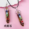 Acessórios de joia com pingente de cristal natural transfronteiriço de sete chakras, pilar hexagonal grande de ponta dupla, colar com pilar hexagonal de ponta dupla colorido