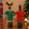 Conjunto Bordado à Máquina de Desenho Animado para Garrafa de Vinho Conjunto de Duas Peças Conjunto de Louça do Papai Noel Decorações de Natal Atacado