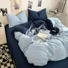Nuevo Conjunto de Cuatro Piezas para Dormir de Algodón Lavado para Bebés y Madres Conjunto de Tres Piezas para Dormitorio de Estudiantes Color Sólido Sábana Funda de Edredón en