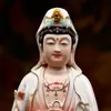 Estatua de Cerámica de Guanyin Bodhisattva Sentada sobre un Loto, Bodhisattva Guanyin del Mar del Sur para Adoración en Casa, Decoración de Sala de Estar