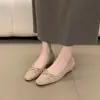 Zapatos retro Chuyuji de tacón de cuña con punta cuadrada y ante, nuevo estilo primavera y otoño, lazo, zapatos de abuela para commuting para mujer, doble uso