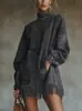 Novo Vestido de Camurça Longo com Gola Alta Solto de Bolso com Franjas para Site Independente da Amazon 2025