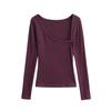 Camiseta Base Sexy Patchwork sin Hombros para Mujer, Camiseta Elástica Ajustada de Manga Larga, Top Corto Interior para Chica Hot