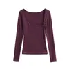 Camiseta Interior Sexy Sexy de Hombro Caído para Mujer de Otoño e Invierno, Top Corto de Empalme sin Hombros Estilo Pura Pasión, Camiseta de Manga Larga a la Moda