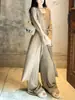 Outono/Inverno 2026 Novo Cardigã Longo de Tricô Sem Alças Calças de Cintura Alta Wide Leg Estilo Preguiçoso Temperamento Conjunto de Tricô de Três Peças Feminino