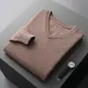 Nuevo Suéter de Lana 100% Pura para Hombre Otoño e Invierno Corazón de Pollo Cuello en V Engrosado Hilo Doble Color Sólido Jersey Suéter Interior