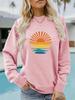 Europa e Estados Unidos cross-border outono e inverno feminino casual manga comprida gola redonda nascer do sol impresso pulôver moletom suéter atacado