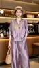 Nuevo conjunto de ropa para mujer estilo chino: conjunto de dos piezas de brocado brillante de seda Xiangyun de rayón con blusa y pantalones de pierna ancha, estilo old money