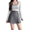 Falda Negra Irregular para Mujer en Invierno, Cintura Alta Línea A Look Adelgazante Culotes Cortos para Personas Pequeñas, Falda Antiexposición Cubre Caderas