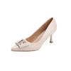 9876-20 Zapatos de tacón alto puntiagudos con hebilla de diamante YS de charol francés para mujer, nuevos para primavera y otoño, zapatos de trabajo nude, zapatos de boca baja