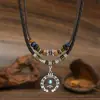 Collar de Cuero Tejido a Mano Doble Capa Apilable para Mujer, Colgante de Aleación con Cuentas de Madera, Gargantilla de Moda Retro