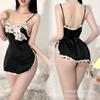 Huan lapela sexy roupa íntima sexy bordado roupa íntima feminina europeia e americana cetim sem costas suspensórios camisola sexy renda tentação