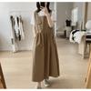 Vestido de algodão feminino primavera e verão, novo, solto, slim, vintage, cintura alta, sem mangas, artístico, midi